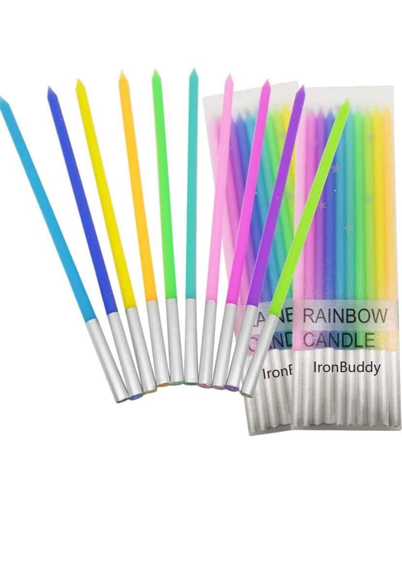 Wanna Party Rainbow Birthday Cake Candles |Tall Metallic Base Wax for Cake Decorations|Multicolor Neon Long Candles for Events & Celebrations – Pack of 10