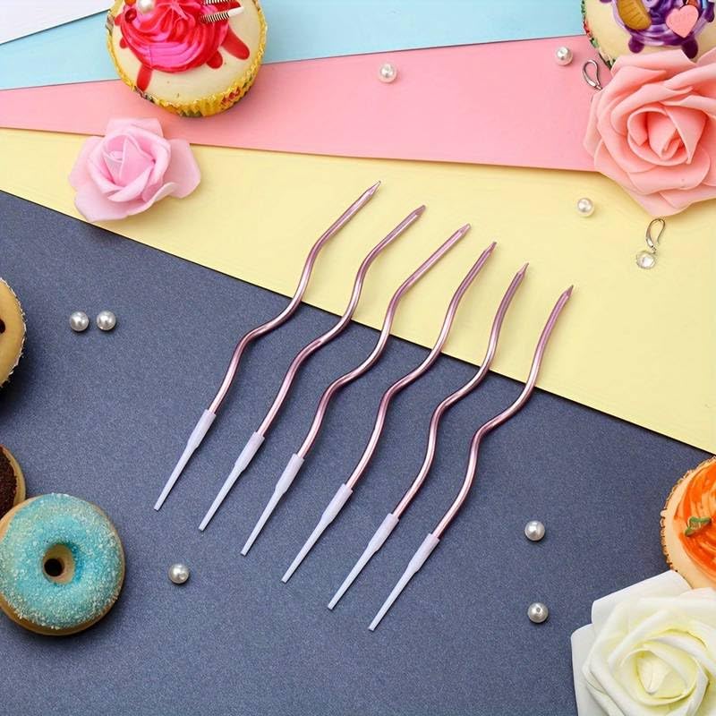 AMFIN (Pack of 6) Happy Birthday Spiral Candle with Holder for Cake - Rose Gold