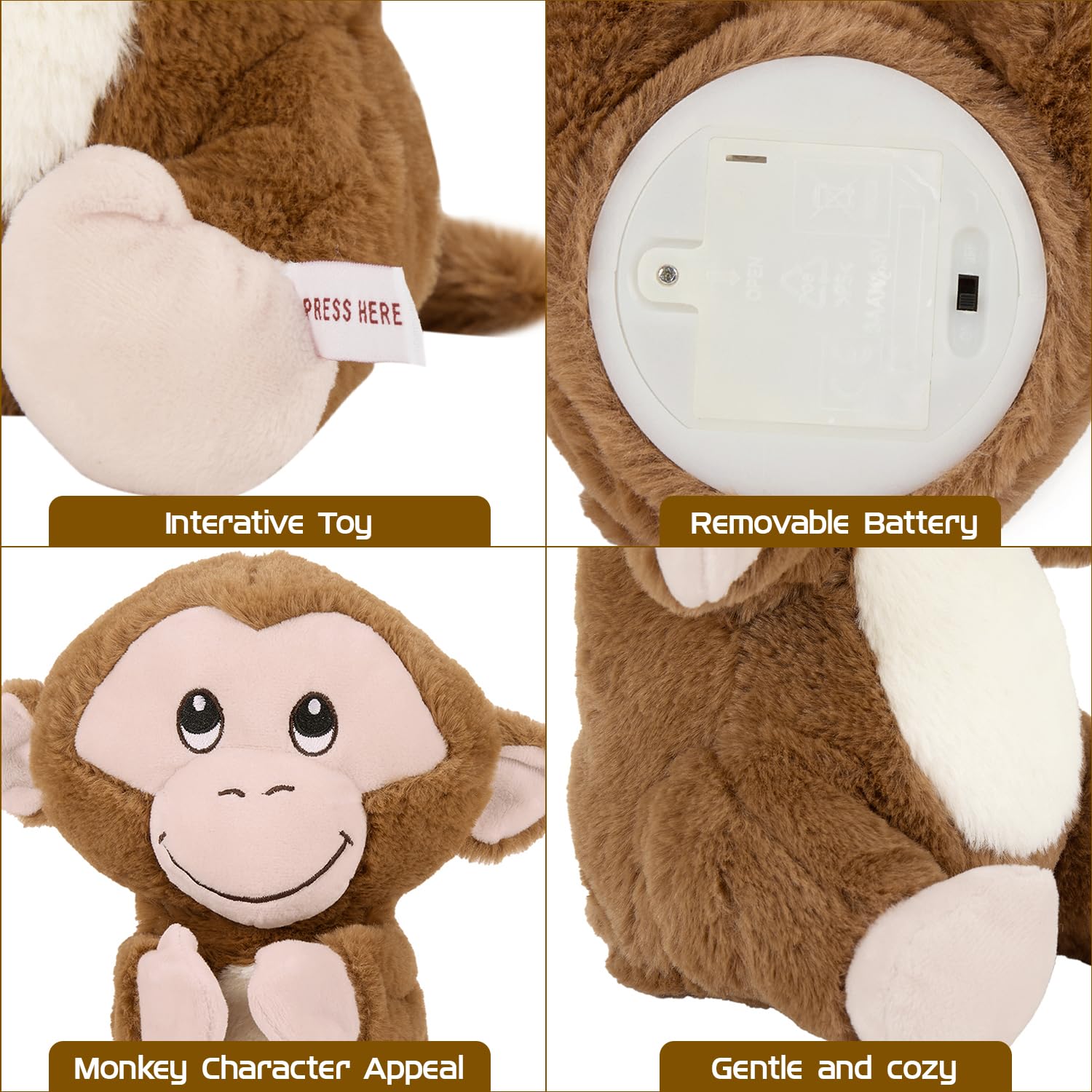 Amazon Brand - Jam & Honey Clapping Toy – Monkey | 30 cm Interactive Plush | Sound-Responsive | BIS Certified | Non-Toxic | for Kids 3+ Years