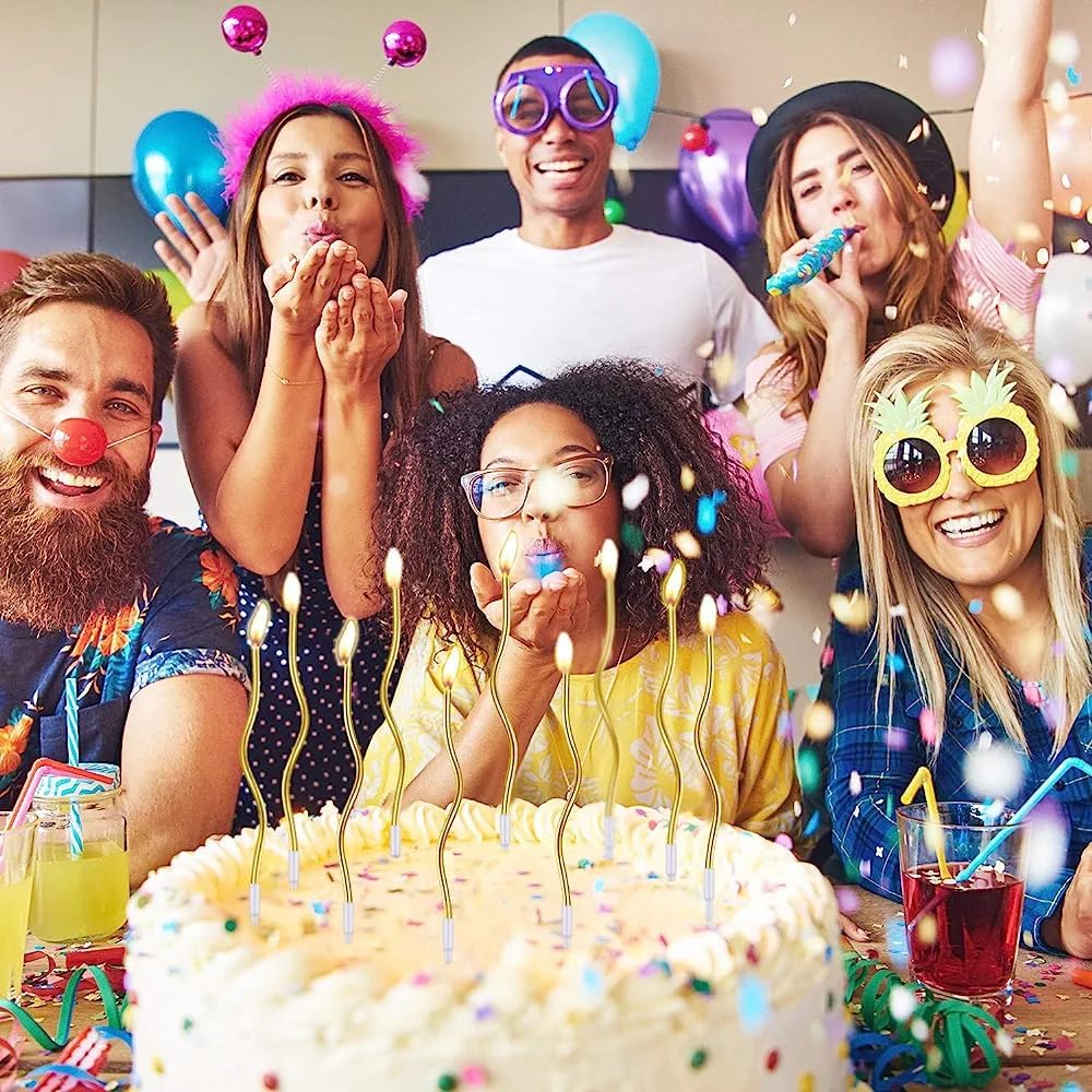 Wanna Party 12 CT Twisty Spiral Metallic Birthday –Long Thin Curly Coil Style in Elegant Gold for,Wedding Decorations, Celebration Centerpieces, Party Desserts and Occasions