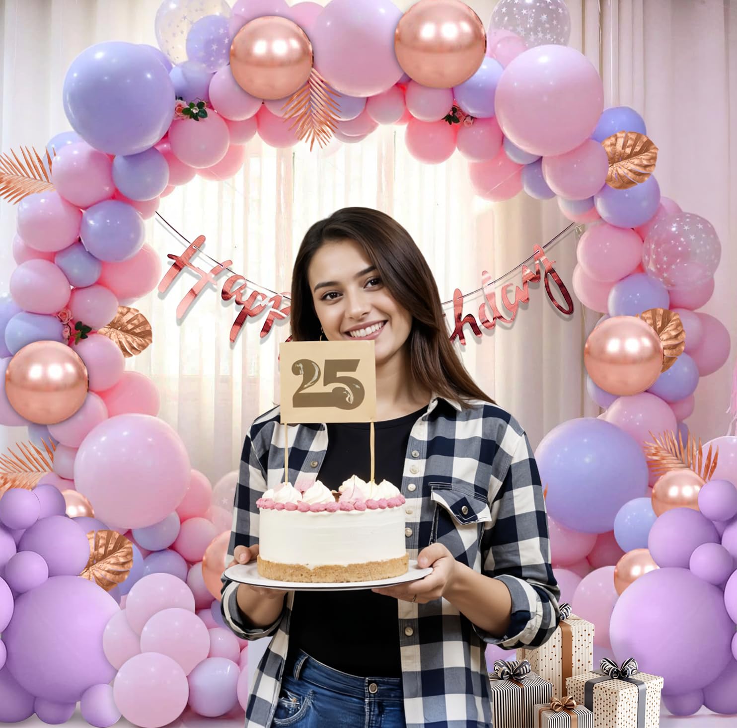 Party Propz Latex Birthday Decoration Kit for Girls - 60 Pcs Balloons for Birthday Decorations |Birthday Decoration for Kids |Purple Birthday Decorations Kit |Bday Balloons Rose Gold,Purple,Pink